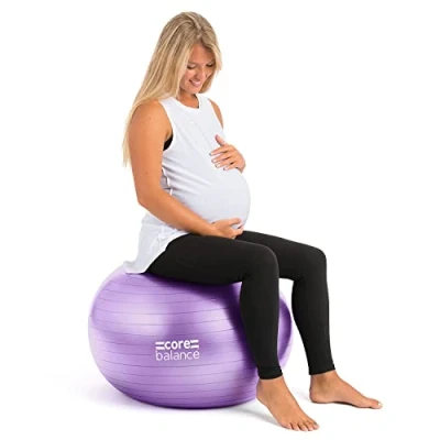 Image of Core Balance Pregnancy Ball 75cm Anti Burst For Birthing Labour Pre Natal Exercise With Air Pump (Purple)