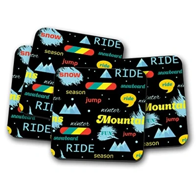 Image of 4 Set Snowboarding Cork Backed Drinks Coaster Snowboard Mountain #8334