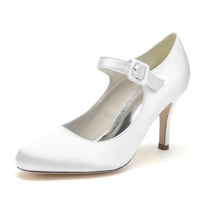 Image of HCDZF White,2 UK,Women&#039;s Satin Bridal Shoes Closed Toe Pumps Wedding