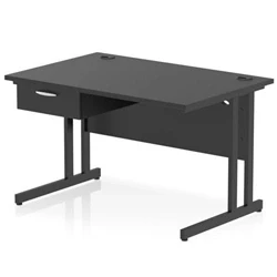 Image of Impulse 1200x800 Desk Black/Black Cantilever Leg 1x1 Drawer Fixed Ped
