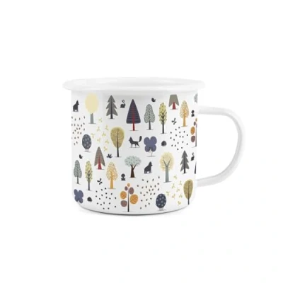 Image of Forest Patterned Enamel Mug Camping Gift Durable Hot Drinks White Outdoor Cup Travel Picnics Home Hiking