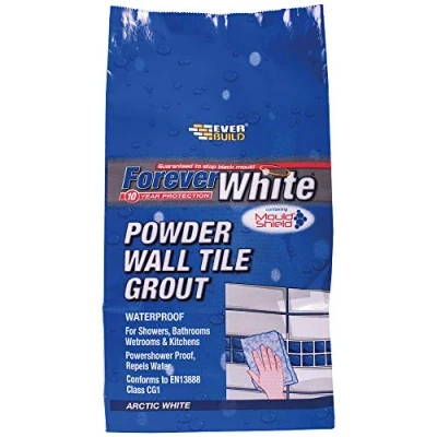 Image of Everbuild Forever White Powder Wall Tile Grout Water Resistant Contains Mould Shield Suitable For Interior Use Only Arctic 1.2kg box