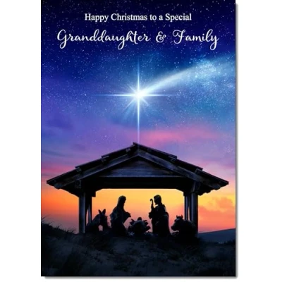 Image of doodlecards Granddaughter and Family Christmas Card Nativity Scene Medium Size for &amp; with Plain Envelope