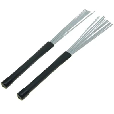 Image of KAISH 2 Pieces Retractable Black Rubber Handles Jazz Professiona Drum Brushes Sticks White Nylon