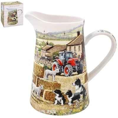 Image of Ceramic Jug Collie &amp; Sheep Decorative Vase 600ml Kitchen Beverage Drinks Server