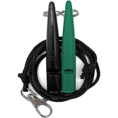 Image of ACME Dog Whistle No. 211.5 with Band Double Pack 2 Whistles Including Bands Ideal for Recall Loud and Far reaching (Black + Emerald Green)