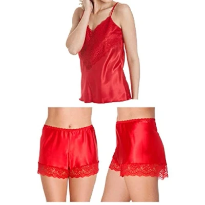 Image of undercover lingerie CT46 F58 Womens Luxury Satin Camisole Knicker Set Red WMS