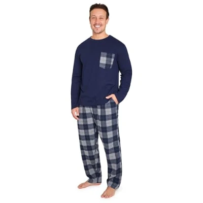 Image of CityComfort Mens Pyjamas Set, Warm Teenagers Loungewear Winter Nightwear Long Sleeve PJs, Birthday Xmas Gifts for Men (Blue, XL)