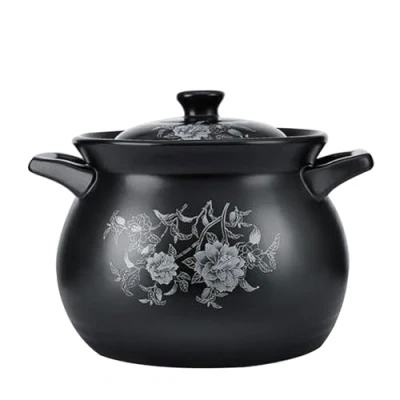 Image of KELUNIS Chinese Ceramic Cooking Pot Stew Clay with Lid, Earthenware Casserole Soup Kitchen Cookware,4L