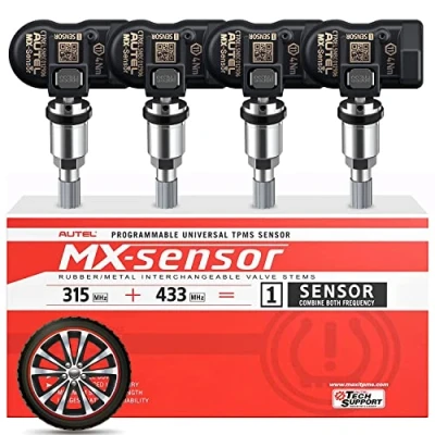 Image of Autel TPMS Sensor MX Sensor, 315MHz + 433MHz Dual Frequency Tire Replacement for All Cars, Same as OE 100% Cloneable Pressure Monitor System (Metal Valve, Press in, 4PCS)