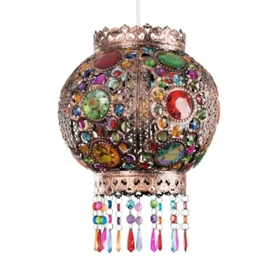 Image of HOMION Chandelier Style Ceiling Light Shade Droplet Pendant Acrylic Crystal Bead Easy Fit Kitchen Living Dinning Room Hanging Lightshade Moroccon Round (Uno)