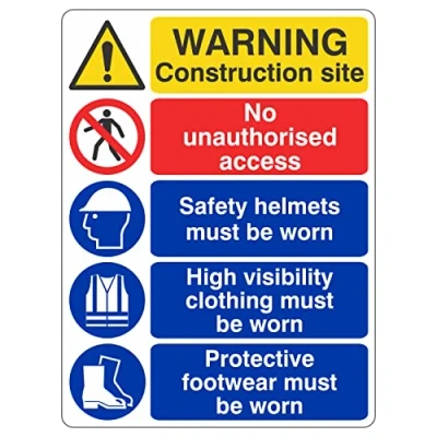 Image of 600mmx800mm Multi Hazard Site Safety High Visibility Construction Sign Rigid Plastic
