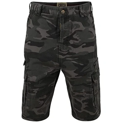 Image of KAM Mens Camo Cargo Shorts Loose Fit Zip Fly Multi Pockets Half Pants for Summer, Khaki Colour, Waist 56