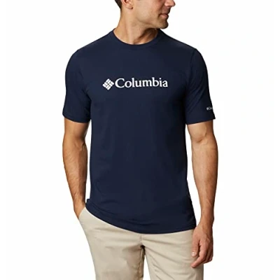 Image of Columbia Men&#039;s CSC Basic Logo Short Sleeve Shirt, Collegiate Navy x White, Size S