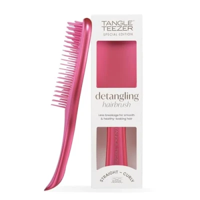 Image of Tangle Teezer Ultimate Detangler Hairbrush, For Wet and Dry Hair, Detangling Brush All Hair Types, Two Tiered Teeth Reduce Breakage Eliminate Knots, Afterparty Pink, Chrome Finish