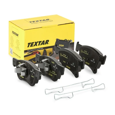 Image of 26225439 Brake pad set TEXTAR 2212301 with acoustic wear warning accessories VAUXHALL: Corsa Mk4, Adam, Corsavan OPEL: E Hatchback