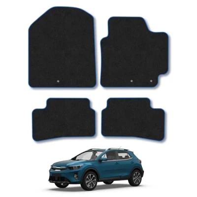 Image of Car Mats Compatible with Kia Stonic (2017 ) Tailored Fit Blue Carpet Floor Set Accessory Custom 4 Pieces Anti Slip Backing &amp; Binding Trim Edge