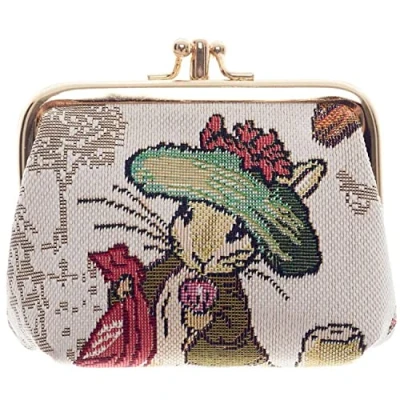 Image of Signare Tapestry Cute Exquisite Double Pocket Kiss Lock Coin Purse for Women with Peter Rabbit, Benjamin Bunny, Nutkin Designs Frame (Benjamin Bunny)