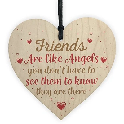 Image of RED OCEAN Friends Are Like Angels Friendship Best Friend Thank You Gift Birthday Wooden Hanging Sign Plaque