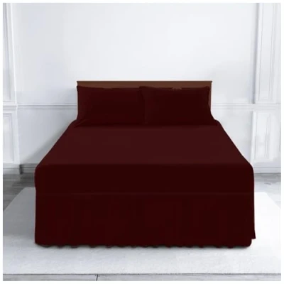 Image of Gaveno Cavailia Luxury Non Iron PERCALE VALANCE Sheet, Poly Cotton, Burgundy , Double