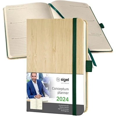 Image of SIGEL C2475 Conceptum Weekly planner 2024, approx. A6, Beige, hardcover, 2 pages equal to 1 week, 176