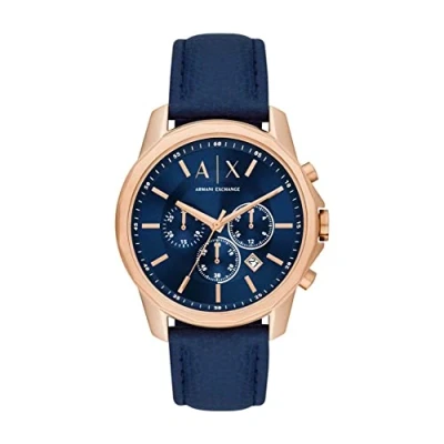 Image of Armani Exchange Watch for Men, Chronograph Movement, 44 mm Rose Gold Stainless Steel Case with a Leather Strap, AX1723
