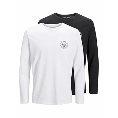 Image of JACK &amp; JONES Logo Casual T Shirt Multi Pack 2 O Neck Short Sleeve, White Black (XL)