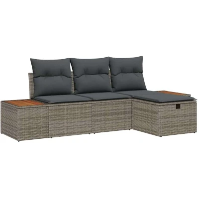 Image of vidaXL 4 Piece Garden Sofa Set with Cushions Grey Poly Rattan