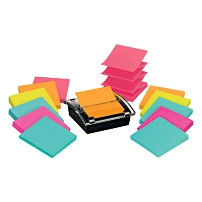 Image of Post it Sheet Super Sticky Note and Dispenser Value Pack, 3 in x in, 12 Pads, Assorted Colors (DS330 SSVA)