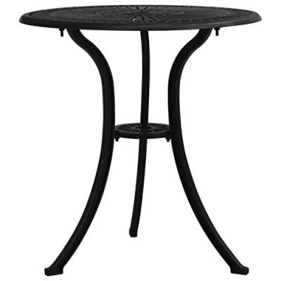Image of vidaXL Cast Aluminium Garden Table Black Round Outdoor Dining with Umbrella Hole for Patio, Deck,