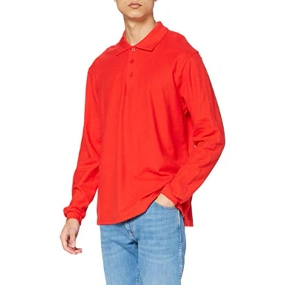Image of Fruit of the Loom Men&#039;s Premium Long Sleeve Polo Shirt, Red, XX Large