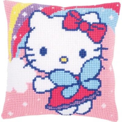 Image of Vervaco Cross Stitch Kit: Cushion: Hello Kitty and Rainbow, NA, 40 x 40cm