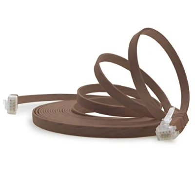 Image of 1aTTack.de 15m brown 1 piece Cat6 Ethernet cable flat network lan Cat 6 very thin and slim 1000 Mbit/s