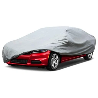 Image of Leader Accessories Full Car Cover Basic Guard 4 Layers UV Protection Breathable Vehicle Universal Fit (Sedan 226&quot;x63&quot;x50&quot;,Grey, Indoor)