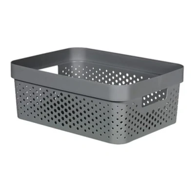 Image of Curver Infinity 11L 100% Recycled Storage Basket Multi Use, Stackable, Nesting 35.5 x 26.7 13.7 cm Grey