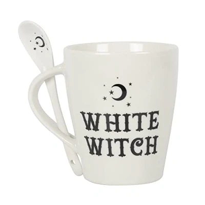 Image of Something Different FI_45831 White Witch Enchanting Glass Mug &amp; Spoon Set 10 cm x 11.5 (1 Pc), New Bone China