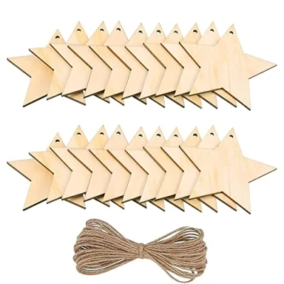 Image of 20 Pieces Natural Wooden Star Shape Wood Ornament, Log Slices for House Garden Home DIY Art Craft Christmas Tree Party Decoration