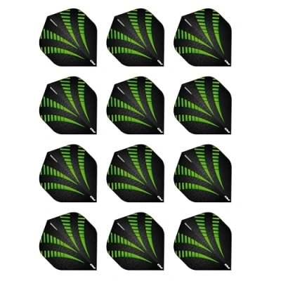 Image of RED DRAGON Hardcore Radical Black &amp; Green Burst Extra Thick Standard Dart Flights 4 sets Per Pack (12 in total)