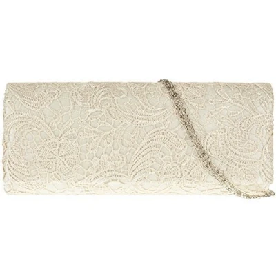 Image of SATIN LACE FLORAL PROM WEDDING EVENING CLUTCH HANDBAG (Ivory)