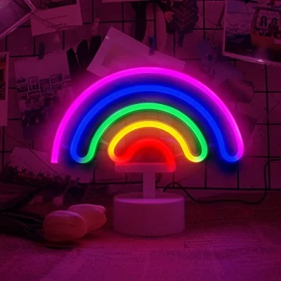 Image of Rainbow Neon Light, Bedroom Night LED Light Signs Powered by Battery/USB, Decoration for Christmas Birthday Party Table Lamp Children Gifts