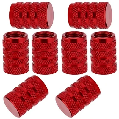 Image of SAVITA 8Pcs Tire Valve Stem Caps, Universal Aluminum Cap with Rubber Ring, Dust Proof Cover for Cars, SUVs, Bike and Bicycle, Trucks, Motorcycles (Red)