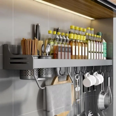 Image of BohrenCL Spice Rack Wall Mounted, Shelf Hanging Kitchen, Utensil Rack, Mounted Seasoning Organizer for Kitchens, Restaurants and Bars