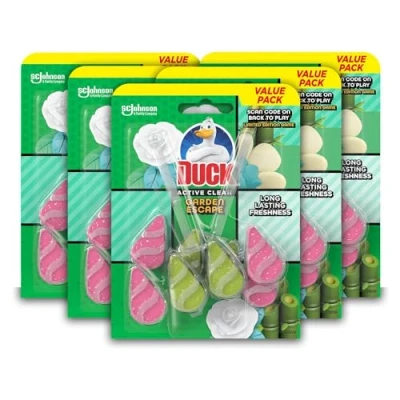 Image of Duck Active Clean Rim Block, Foaming Toilet Bowl Cleaner, Long lasting Fragrance, Garden Escape, Pack of 5 Duos (10 x 38.5g)