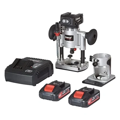 Image of Trend 18V Cordless Brushless Router Kit, 1/4 Inch Collet, 2 x Slimline 4Ah Battery &amp; Fast Charger Set, T18 Range, T18S/R14K2