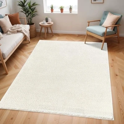 Image of Livabliss Shaggy Rug Modern Berber Living Room 160x213 cm, Soft Rugs for Bedroom Neutral Boho Fluffy Rug, Easy Care Plush Thick Pile Large Beige