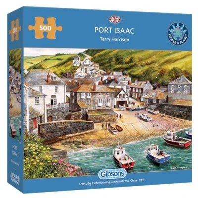 Image of Port Isaac 500 Piece Jigsaw Puzzle Coastal Cornwall Sustainable for Adults Premium 100% Recycled Board Great Gift Gibsons Games