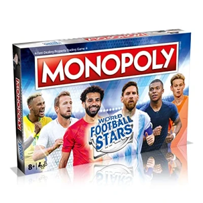 Image of Winning Moves World Football Stars Monopoly Board Game, Play with Cristiano Ronaldo, Lionel Messi, Harry Kane and Salah, gift for ages 8 plus