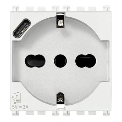 Image of Vimar 19210.USB.B Arké 2 module socket SICURY 2P+T 16A 250V universal Italian standard P40 and USB output type C 5V 3A for fast charging, white
