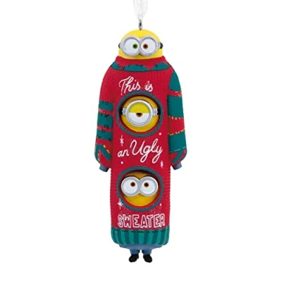 Image of Hallmark Minions: The Rise of Gru, Bob, Kevin, and Stuart Minions in Ugly Christmas Sweater Ornament