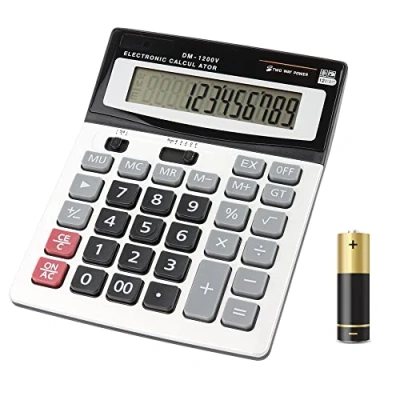 Image of Calculators HIHUHEN Large Calculator Solar &amp; Battery Power 12 Digit Display Multi Functional Big Button for Business Office School Calculating (1 x Calculator)